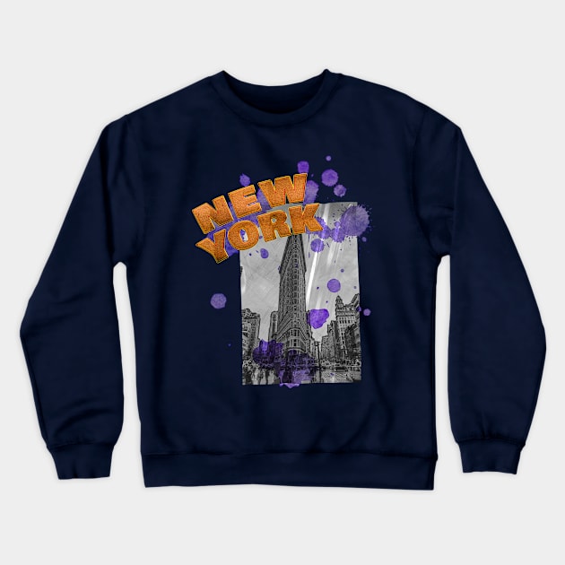 New York Trip - Orange/Purple Crewneck Sweatshirt by MerlinArt